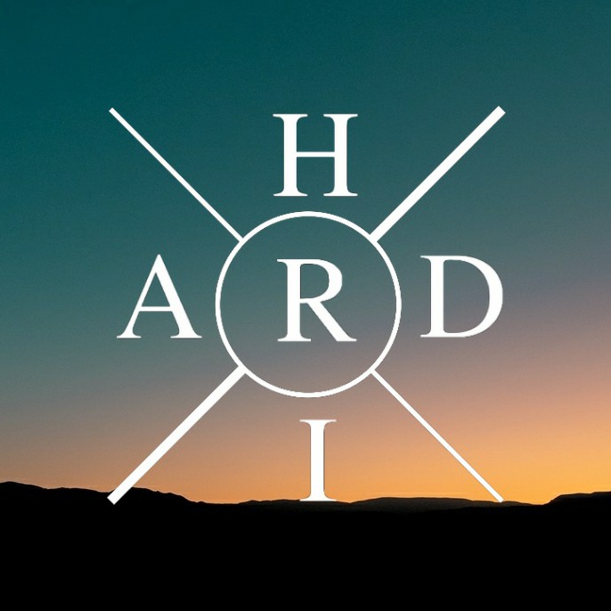 HARDI monogram over a dusk sky