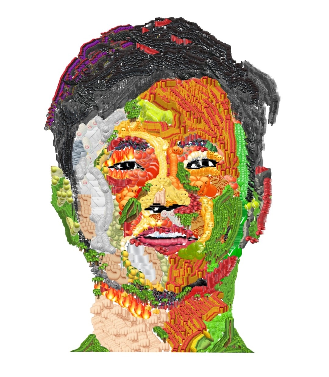Painted mosaic portrait in wild colors